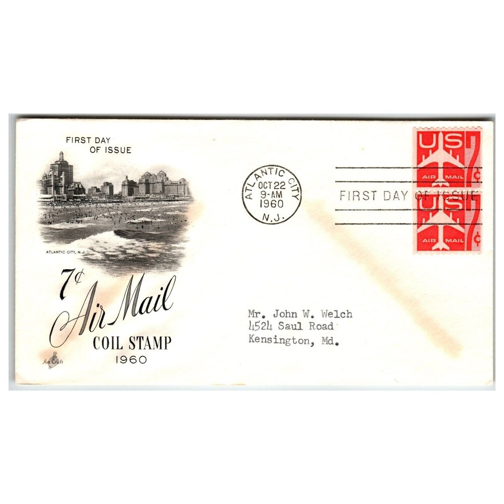 Scott #C59 1960 7c Air Mail Coil First Day Cover FDC Artcraft Atlantic City